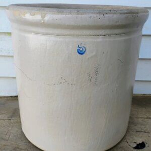 Vintage Antique Primitive 5 Gallon Stone Ware Crock Blue #5